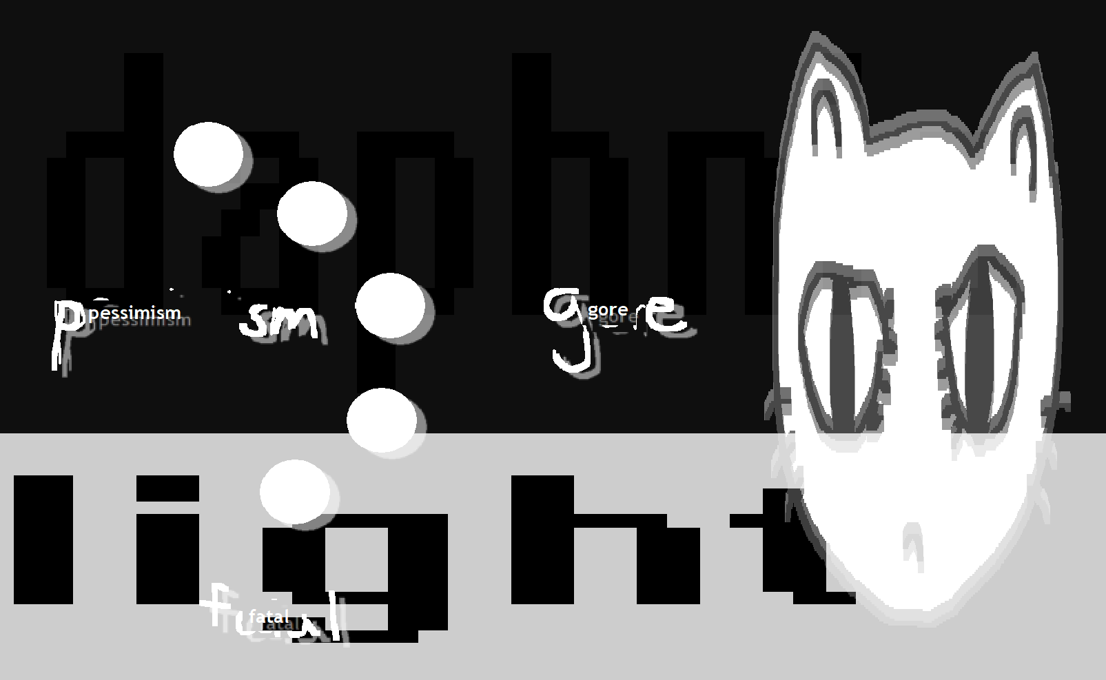 title says "light" in pixelated text over 5 circles floating in space and a cat's head on the right